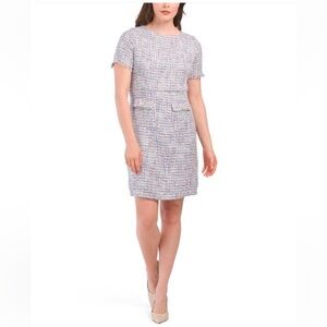 Nanette Lepore Tweed Boucle Mini Sheath Dress in Ice Denim Multi - Reemoly